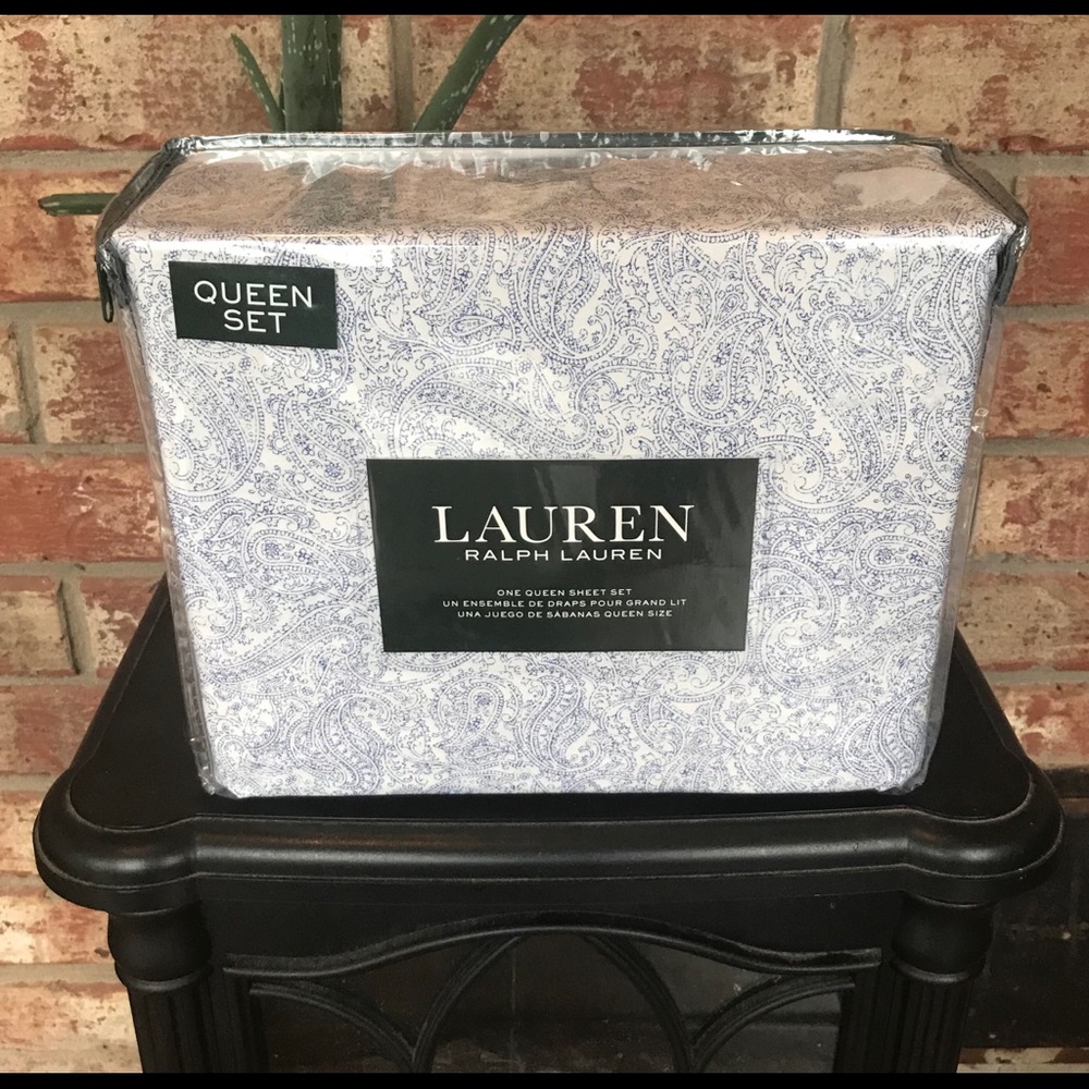 Ralph Lauren Queen Indigo Blue Paisley Sheet Set